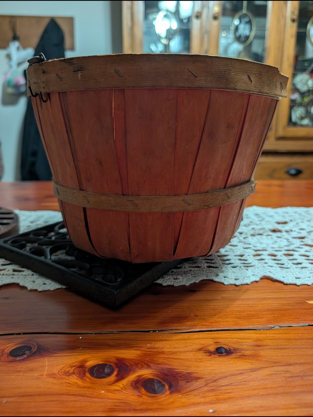 Red Wooden Bushel Basket Planter - Decorative Home Accent